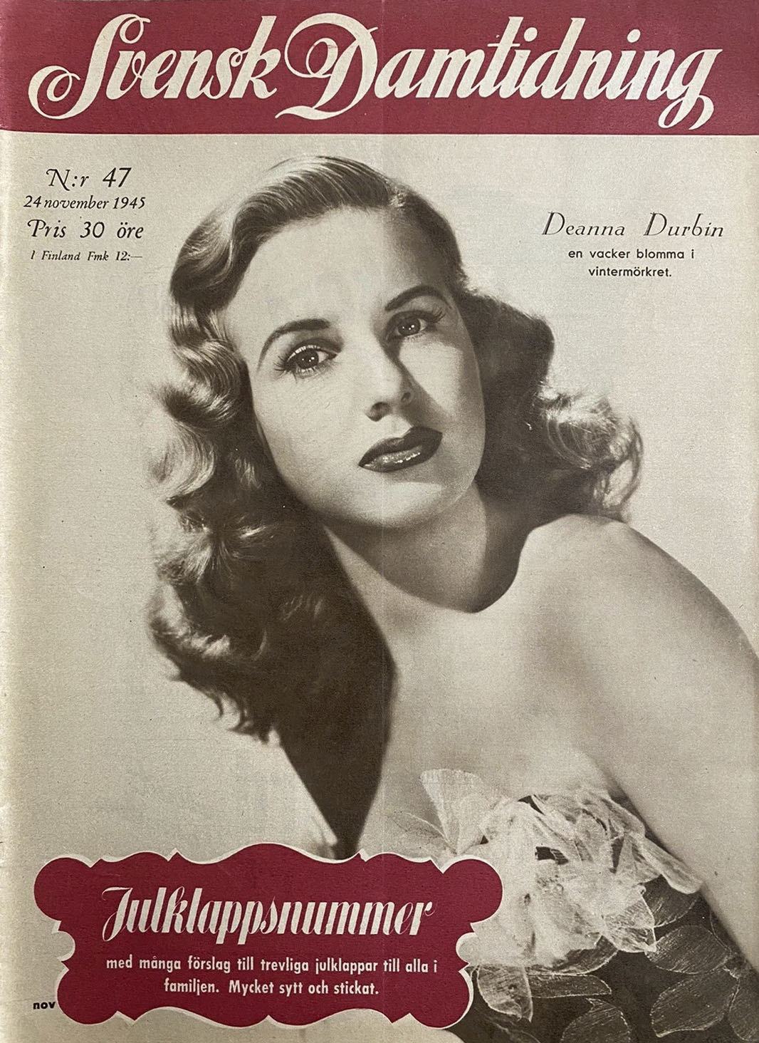 SVENSK DAMTIDNING magazine side cover Issue 47 24 November 1945